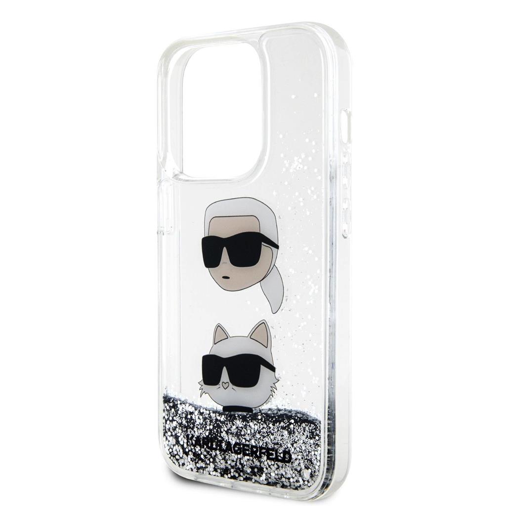 Apple iPhone 15 Pro Max Karl Lagerfeld Liquid Glitter Karl and Choupette Head tok (Ezüst) – KLHCP15XLDHKCNS