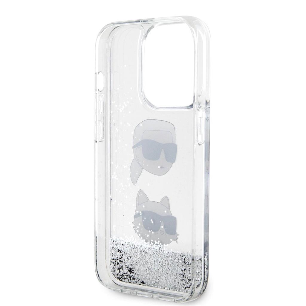 Apple iPhone 15 Pro Max Karl Lagerfeld Liquid Glitter Karl and Choupette Head tok (Ezüst) – KLHCP15XLDHKCNS