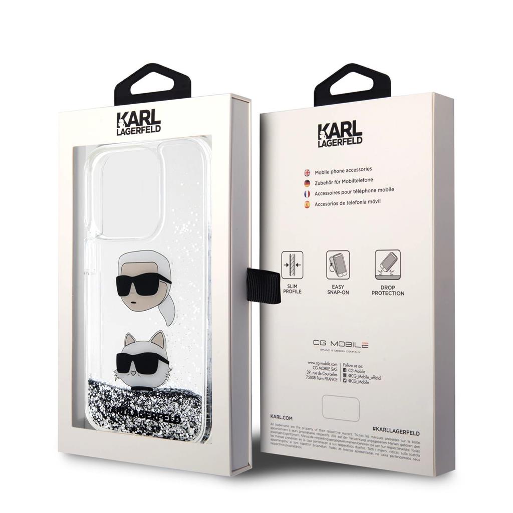 Apple iPhone 15 Pro Max Karl Lagerfeld Liquid Glitter Karl and Choupette Head tok (Ezüst) – KLHCP15XLDHKCNS
