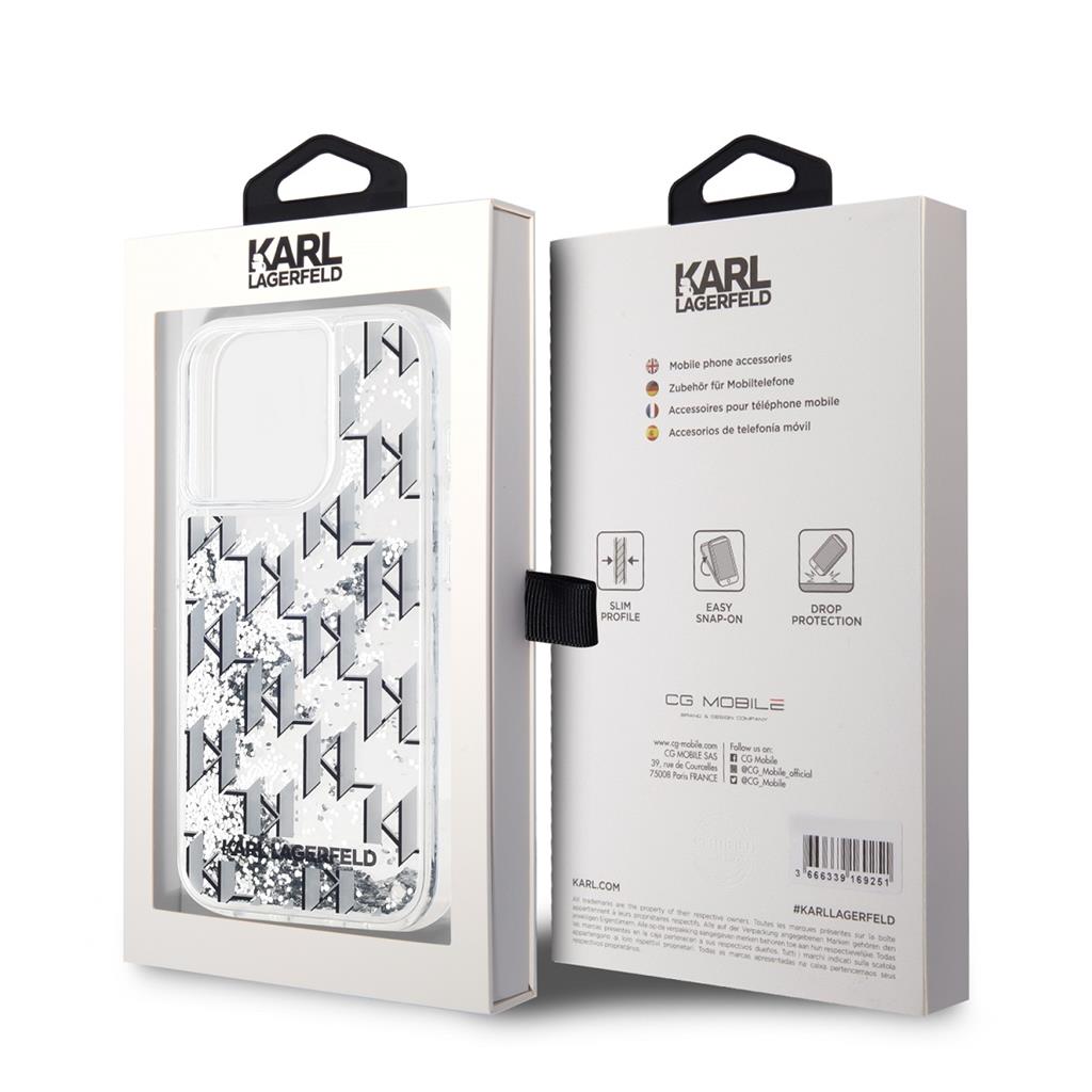 Apple iPhone 15 Pro Max Karl Lagerfeld Liquid Glitter Monogram Gradient tok (Fehér) – KLHCP15XLKLGKCCH
