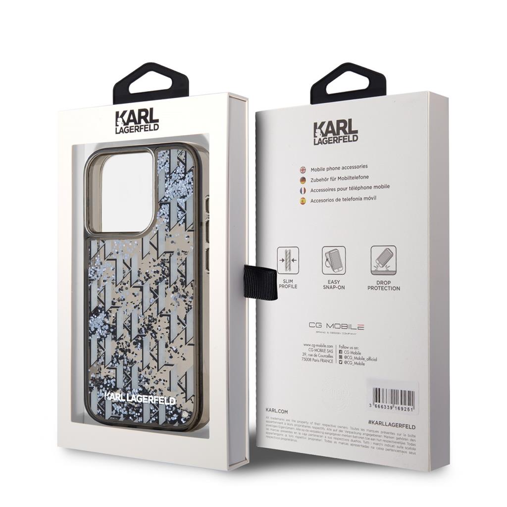 Apple iPhone 15 Pro Max Karl Lagerfeld Liquid Glitter Monogram Gradient tok (Fekete) – KLHCP15XLKLGKCCK
