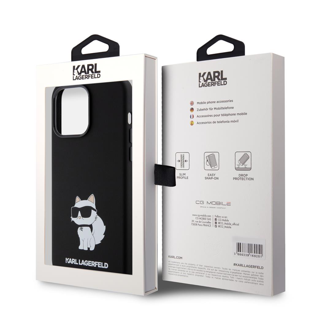Apple iPhone 15 Pro Max Black Karl Lagerfeld Liquid Silicone Choupette NFT tok (Fekete) – KLHCP15XSNCHBCK