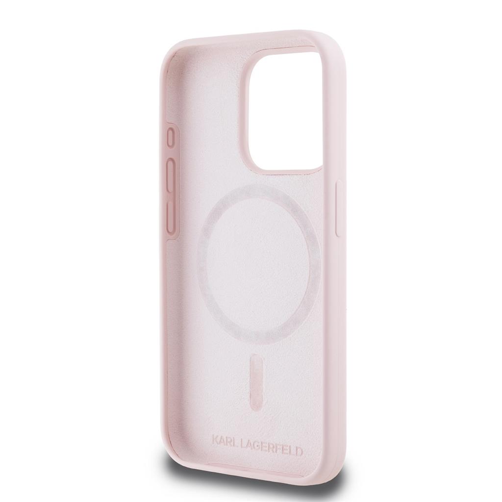Apple iPhone 15 Pro Max Karl Lagerfeld Liquid Silicone Double Heads MagSafe tok (Rózsaszín) – KLHMP15XSKCHPPLP