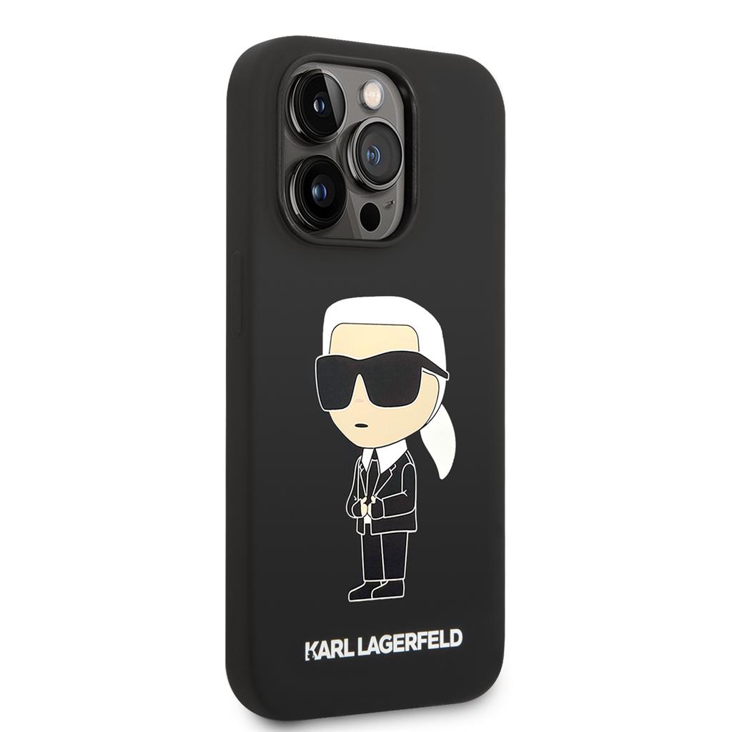 Apple iPhone 15 Pro Max Karl Lagerfeld Liquid Silicone Ikonik NFT tok (Fekete) – KLHCP15XSNIKBCK