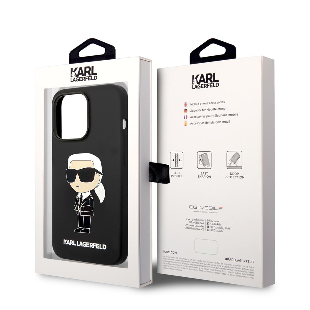 Apple iPhone 15 Pro Max Karl Lagerfeld Liquid Silicone Ikonik NFT tok (Fekete) – KLHCP15XSNIKBCK