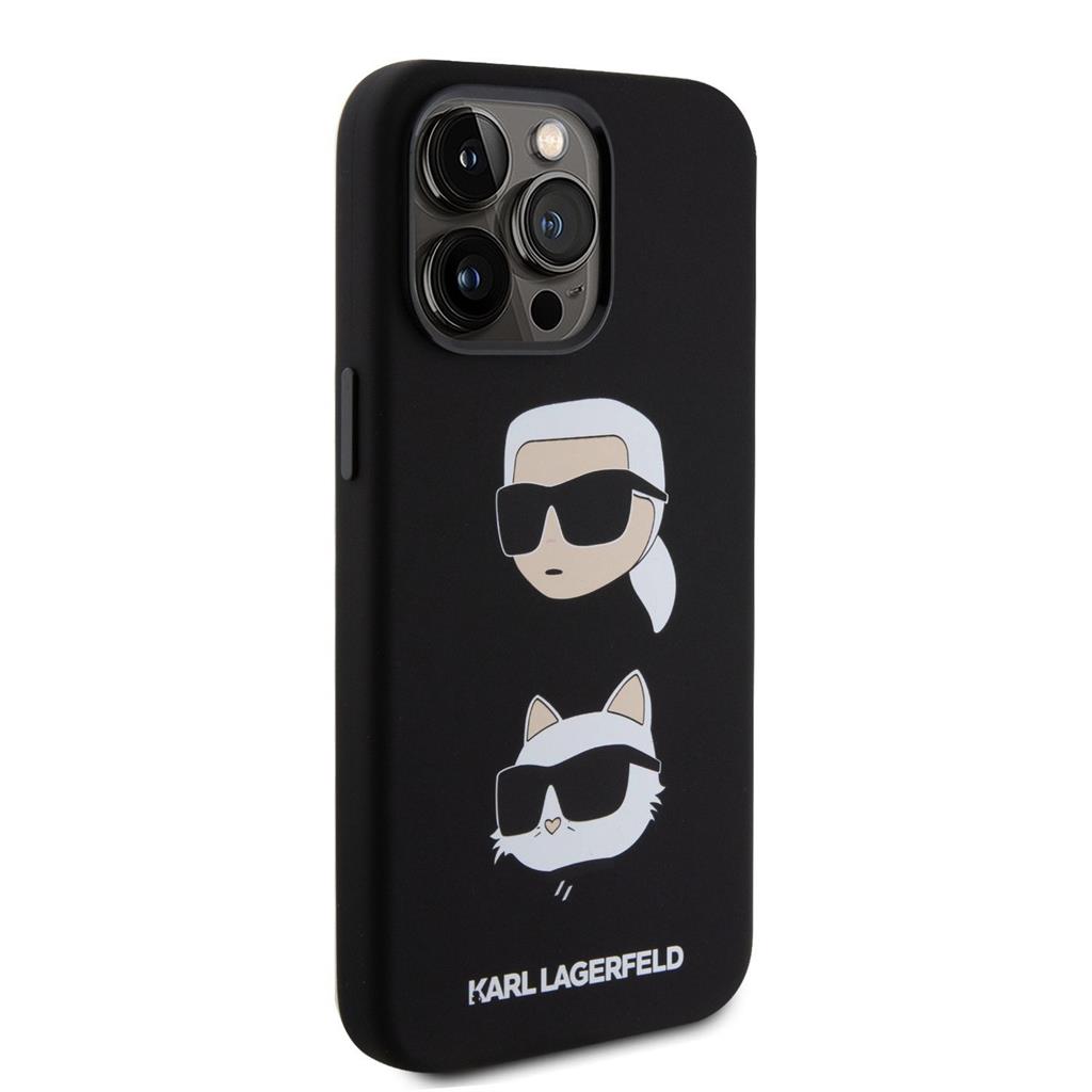 Apple iPhone 15 Pro Max Karl Lagerfeld Liquid Silicone Karl and Choupette Heads hátlap tok (Fekete - KLHCP15XSDHKCNK)