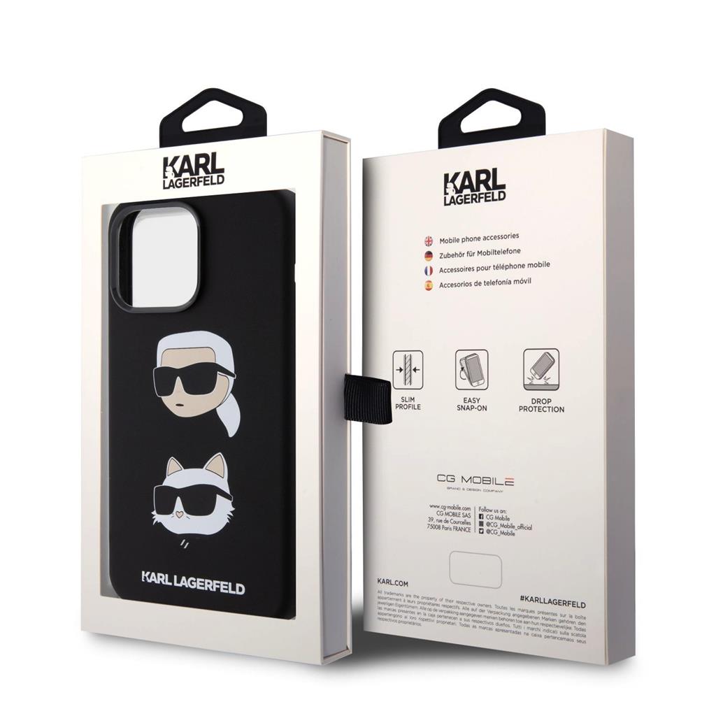 Apple iPhone 15 Pro Max Karl Lagerfeld Liquid Silicone Karl and Choupette Heads hátlap tok (Fekete - KLHCP15XSDHKCNK)