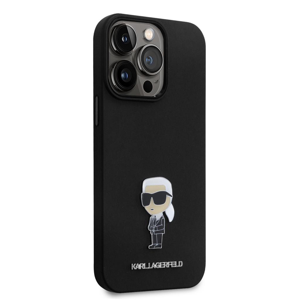 Apple iPhone 15 Pro Max Black Karl Lagerfeld Liquid Silicone Metal Ikonik tok (Fekete) – KLHCP15XSMHKNPK