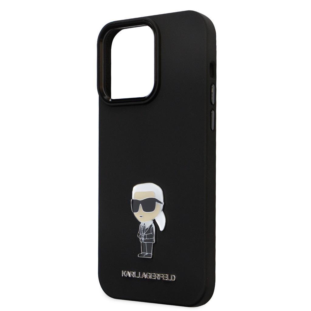 Apple iPhone 15 Pro Max Black Karl Lagerfeld Liquid Silicone Metal Ikonik tok (Fekete) – KLHCP15XSMHKNPK