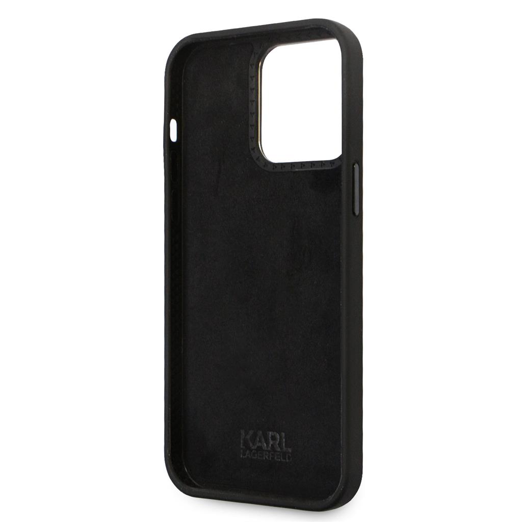 Apple iPhone 15 Pro Max Black Karl Lagerfeld Liquid Silicone Metal Ikonik tok (Fekete) – KLHCP15XSMHKNPK