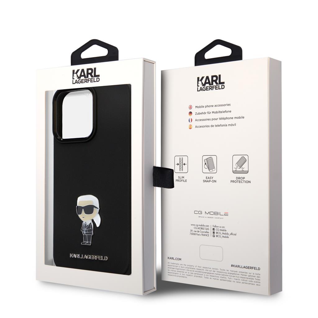 Apple iPhone 15 Pro Max Black Karl Lagerfeld Liquid Silicone Metal Ikonik tok (Fekete) – KLHCP15XSMHKNPK