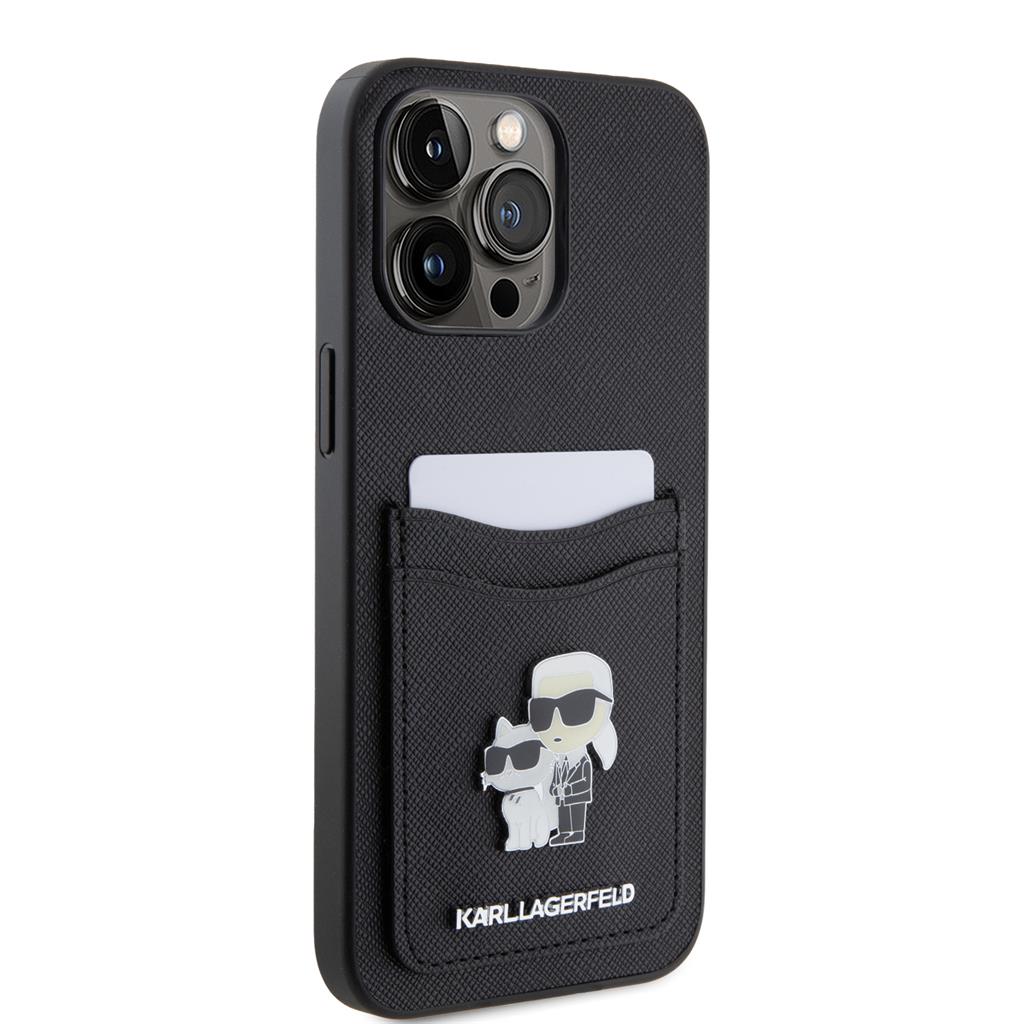 Apple iPhone 15 Pro Max Karl Lagerfeld PU Saffiano Card Slot Metal Karl and Choupette tok (Fekete) – KLHCP15XSAPKCNPK