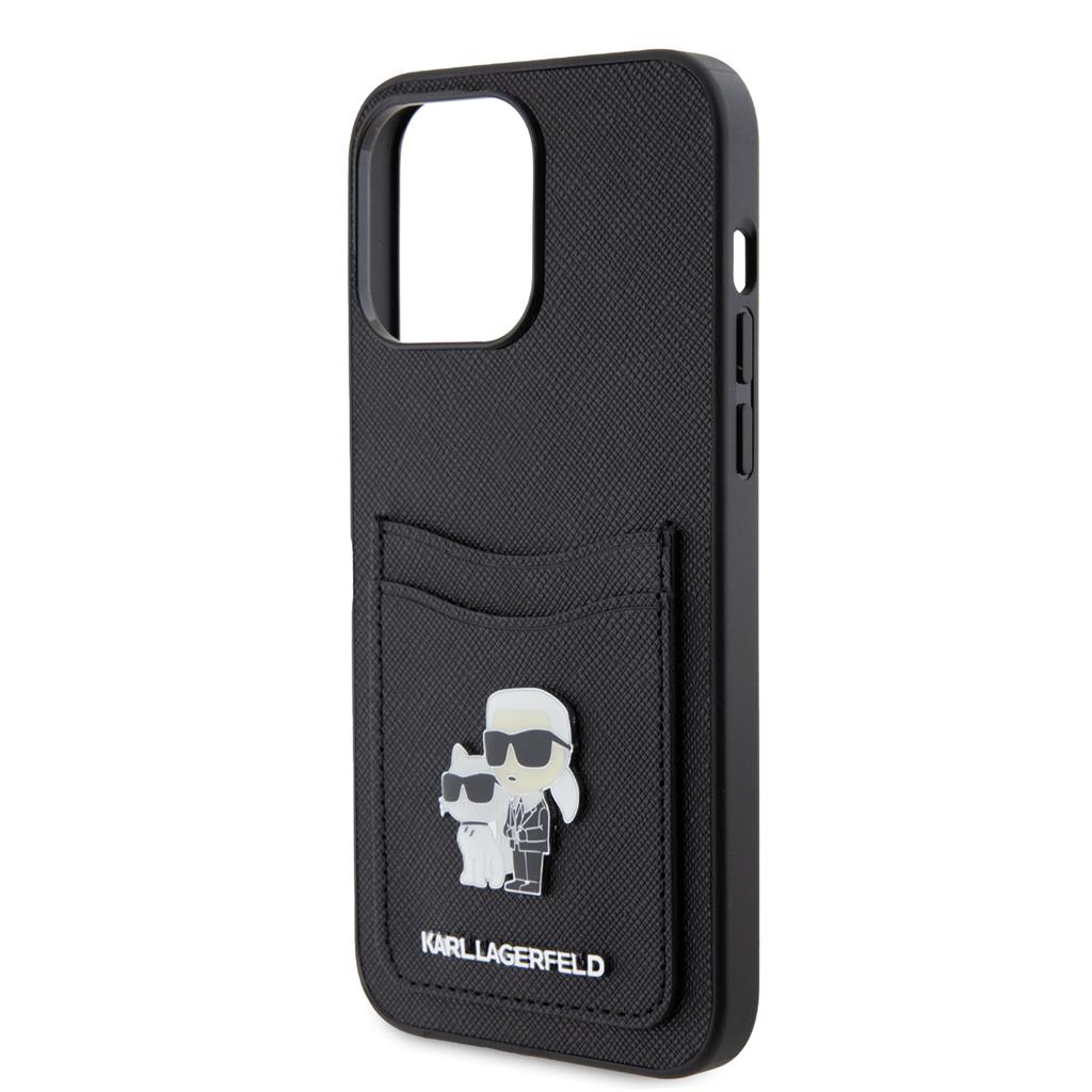 Apple iPhone 15 Pro Max Karl Lagerfeld PU Saffiano Card Slot Metal Karl and Choupette tok (Fekete) – KLHCP15XSAPKCNPK