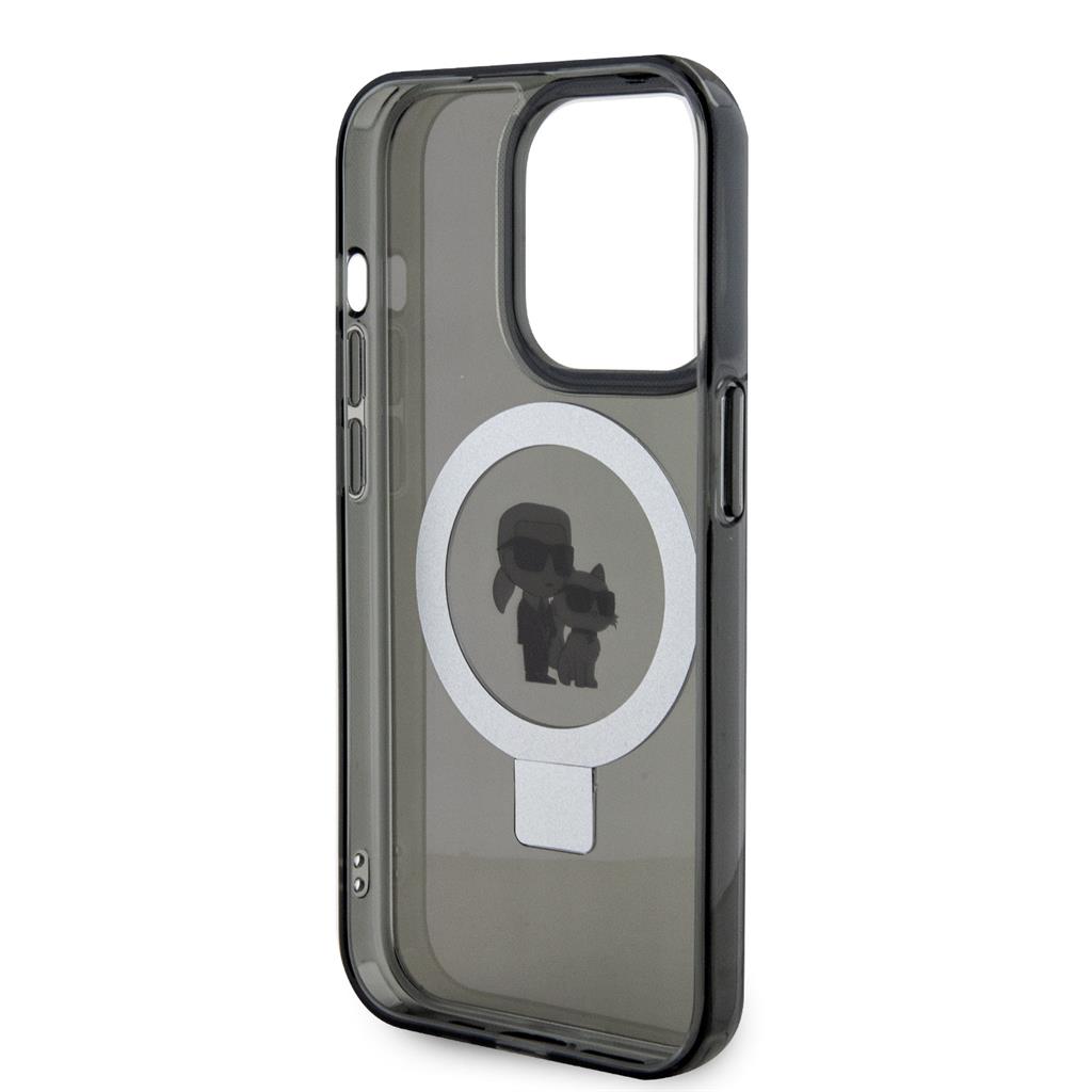 Apple iPhone 15 Pro Max Karl Lagerfeld Ringstand Karl and Choupette MagSafe tok (Fekete) – KLHMP15XHMRSKCK