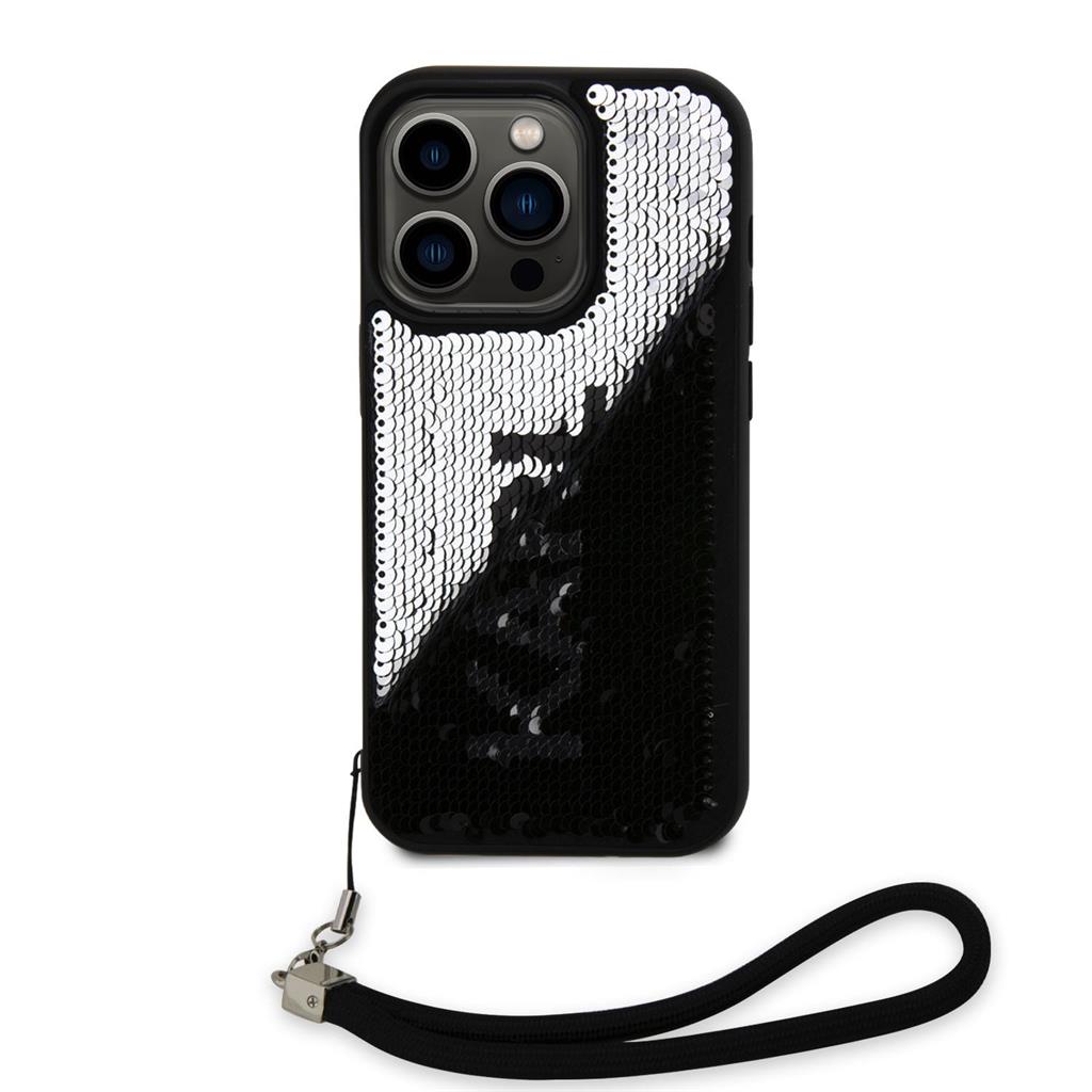 Apple iPhone 15 Pro Max Karl Lagerfeld Sequins Reversible tok (Fekete/Ezüst) – KLHCP15XPSQRKS