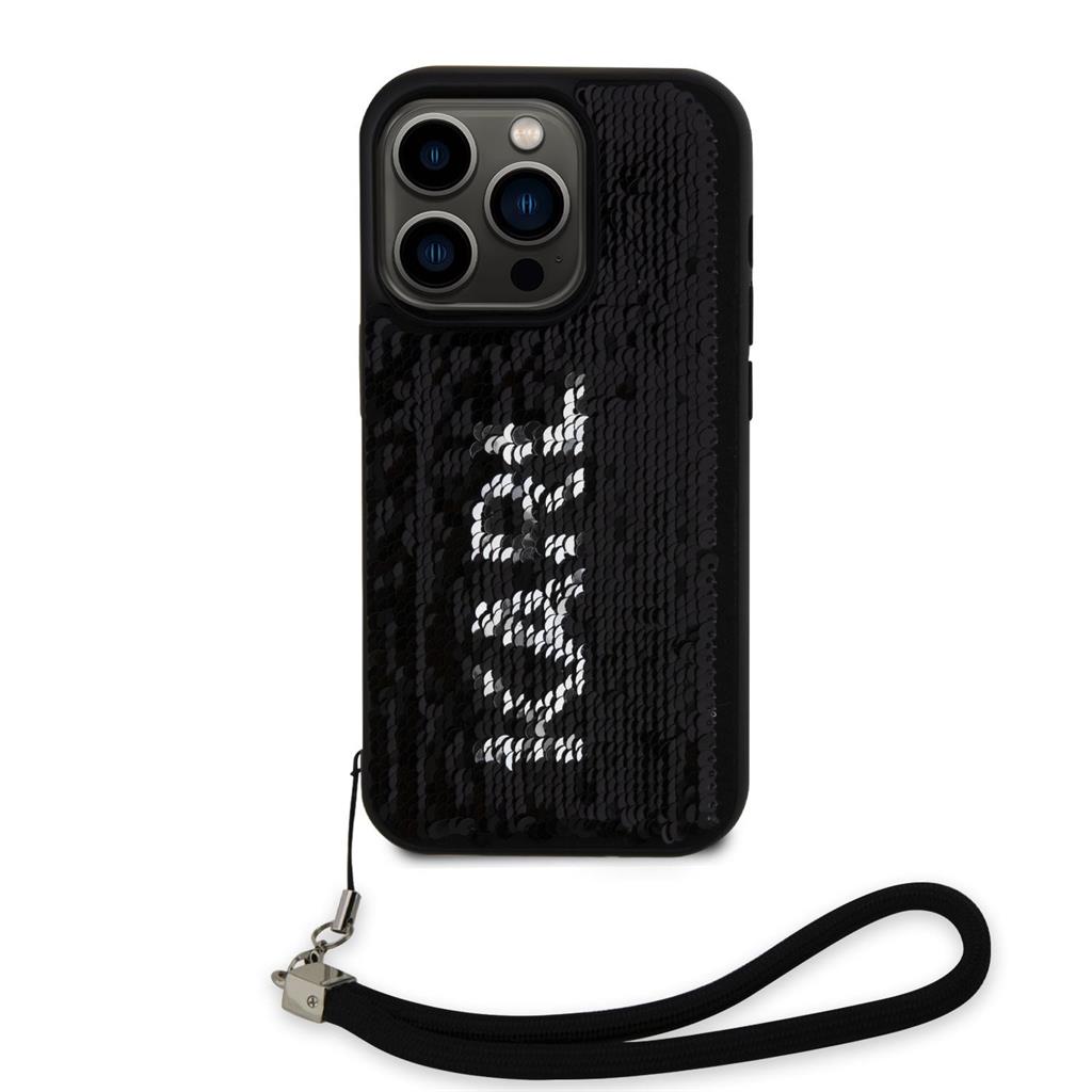 Apple iPhone 15 Pro Max Karl Lagerfeld Sequins Reversible tok (Fekete/Ezüst) – KLHCP15XPSQRKS