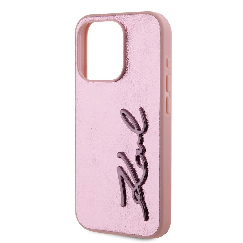 Apple iPhone 15 Pro Max Karl Lagerfeld Wrinkled Signature tok (Rózsaszín) – KLHCP15XPFMFBKMP