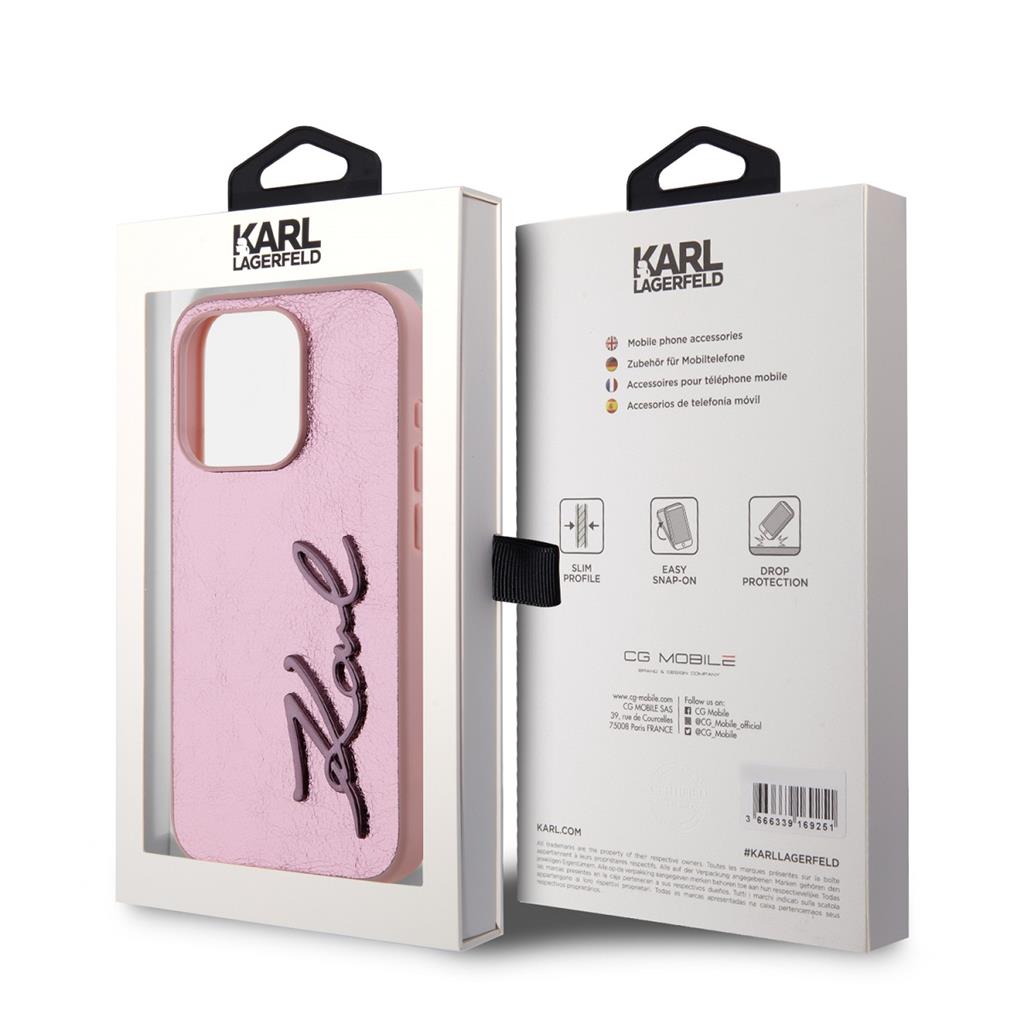 Apple iPhone 15 Pro Max Karl Lagerfeld Wrinkled Signature tok (Rózsaszín) – KLHCP15XPFMFBKMP