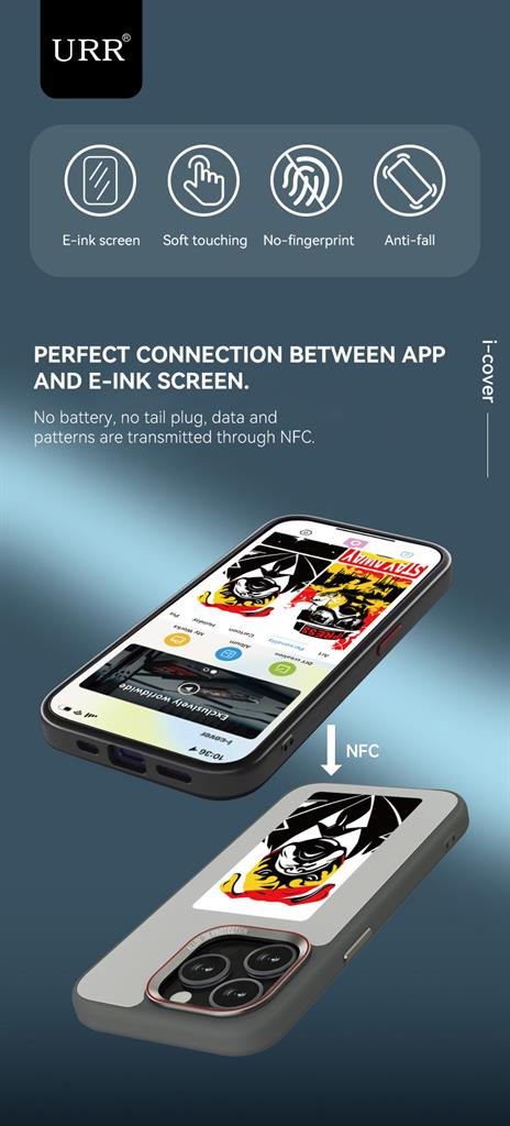 Apple iPhone 15 Pro Max NFC E-ink színes DIY képernyőtok 4-színű Fekete 17