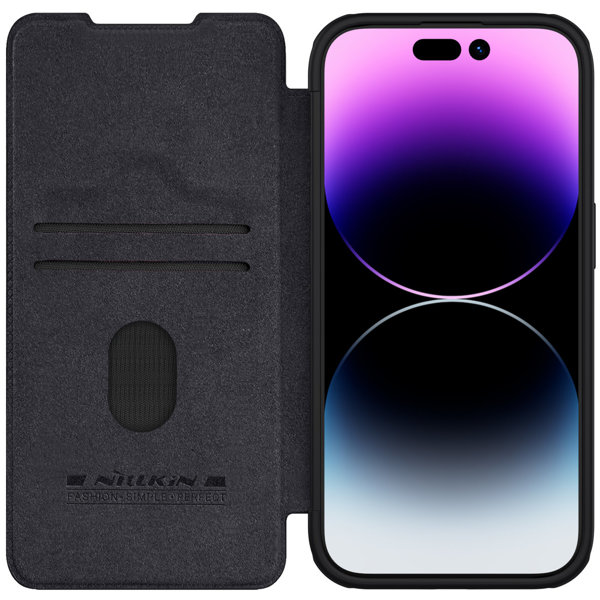Apple iPhone 15 Pro Max Nillkin Qin pro kameravédős notesz tok (Fekete)