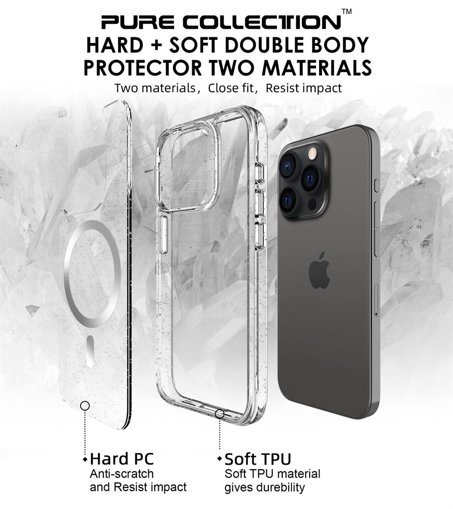 Apple iPhone 15 Pro Max TOKO Pure Glitter MagSafe hátlap tok (Ezüst)