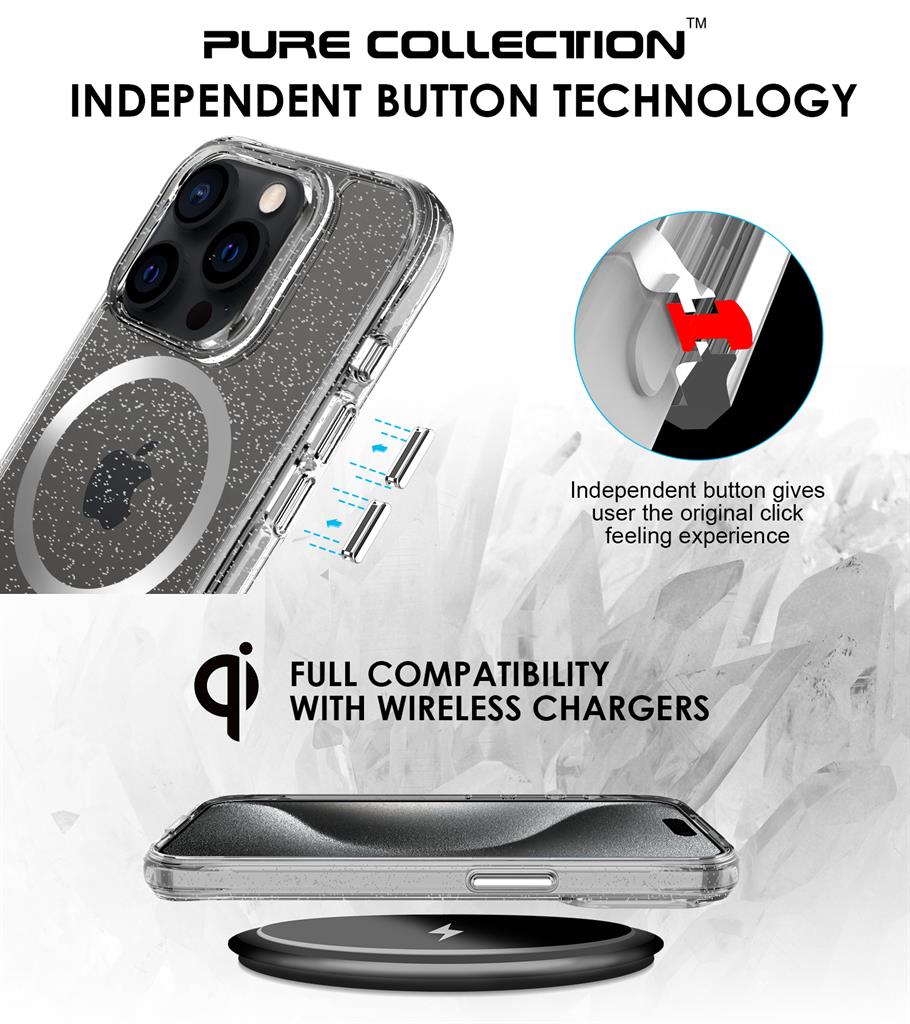 Apple iPhone 15 Pro Max TOKO Pure Glitter MagSafe hátlap tok (Ezüst)