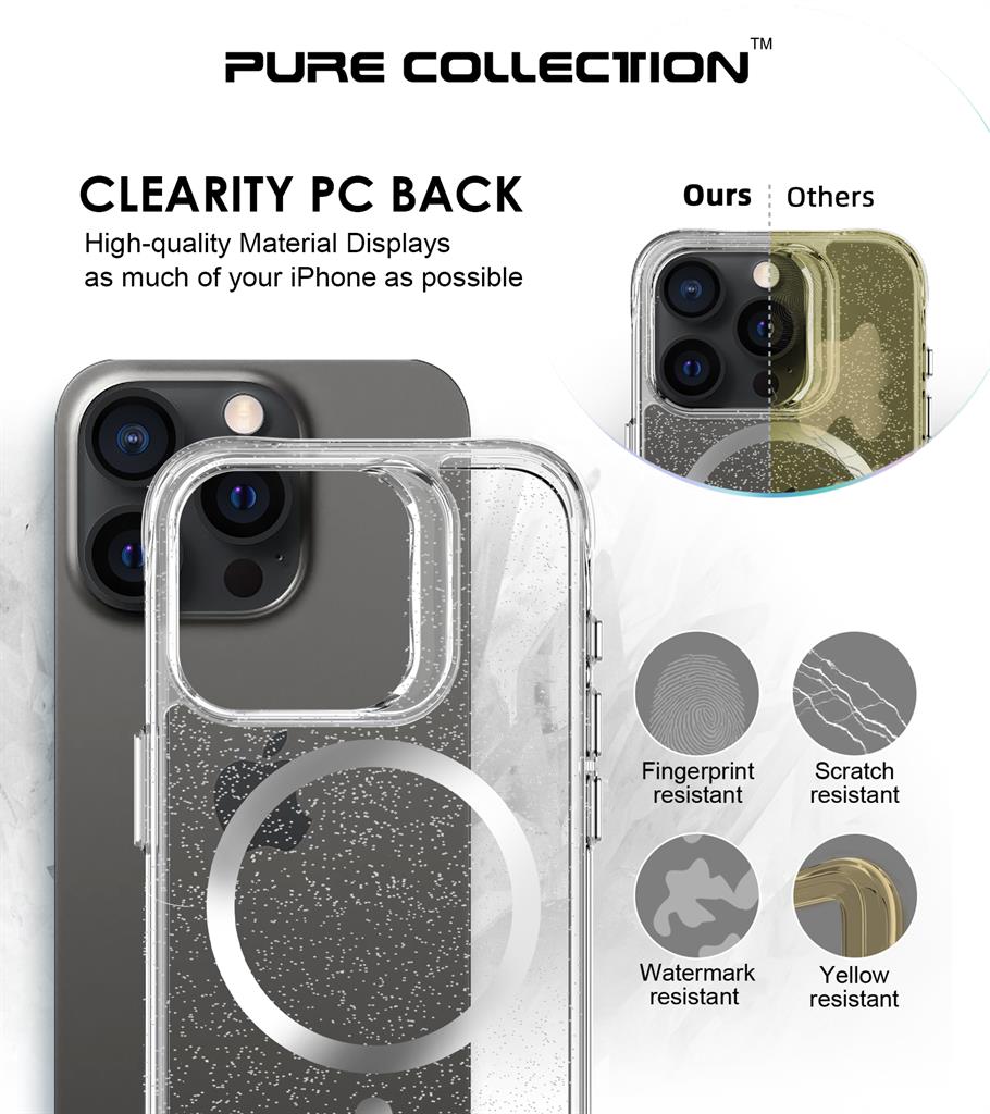 Apple iPhone 15 Pro Max TOKO Pure Glitter MagSafe hátlap tok (Ezüst)