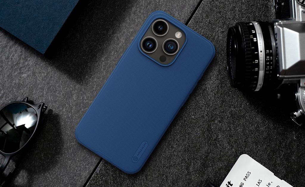 Apple iPhone 15 Pro Nillkin Super frosted shield pro magsafe strapabíró hátlap tok kék
