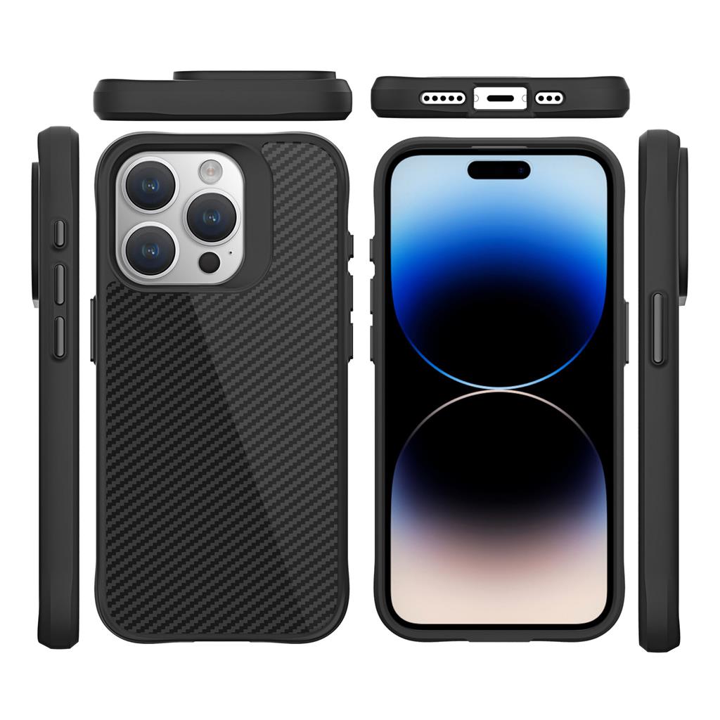 Apple iPhone 15 Pro TOKO Carbon fiber hátlap tok (Fekete)