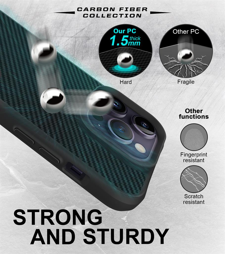 Apple iPhone 15 Pro TOKO Carbon fiber hátlap tok (Fekete)