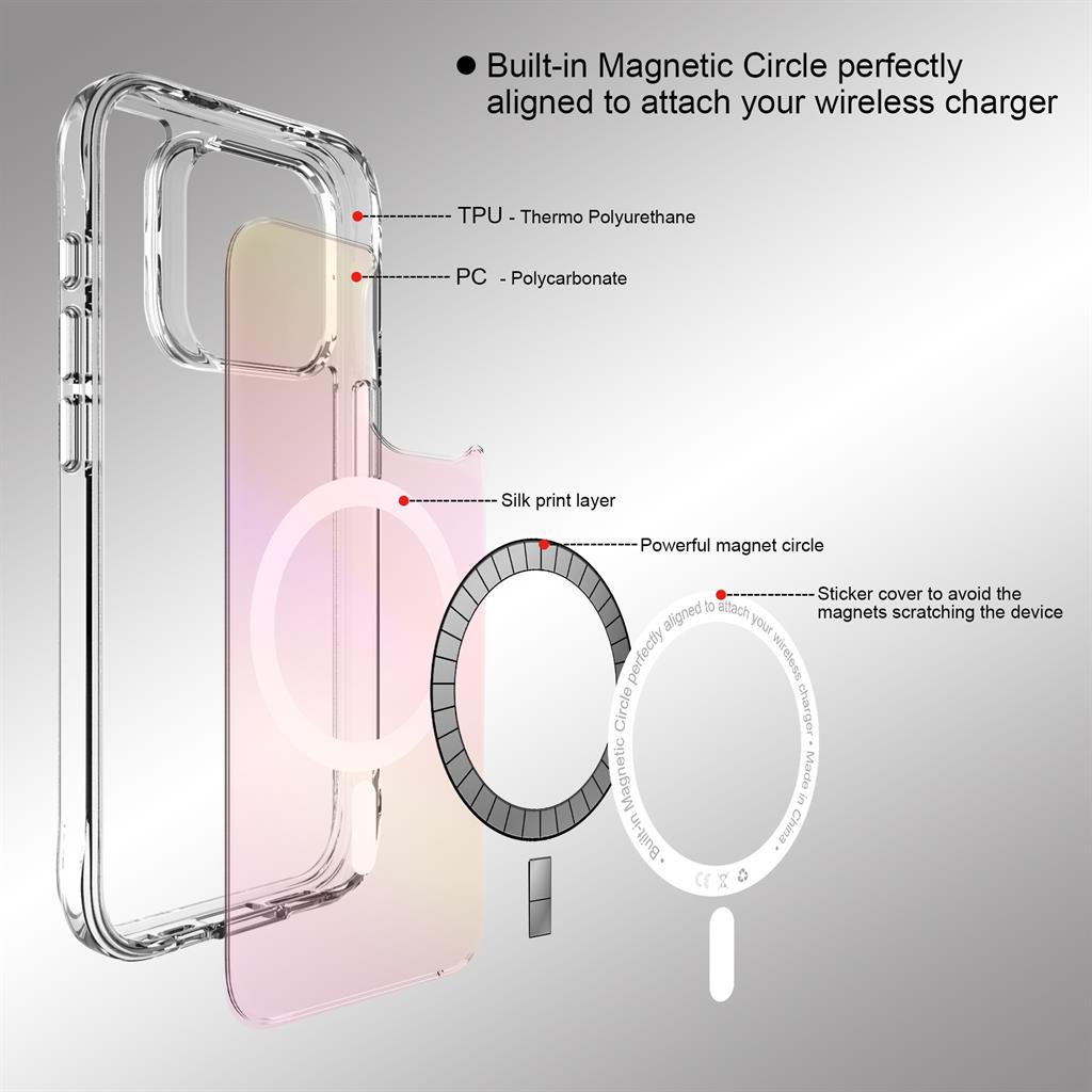 Apple iPhone 15 Pro TOKO Pure rainbow magsafe hátlap tok (Rózsaszín)