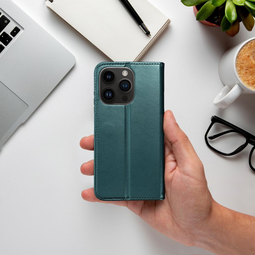 Apple iPhone 15 smart magneto mágneses notesz tok (Zöld)