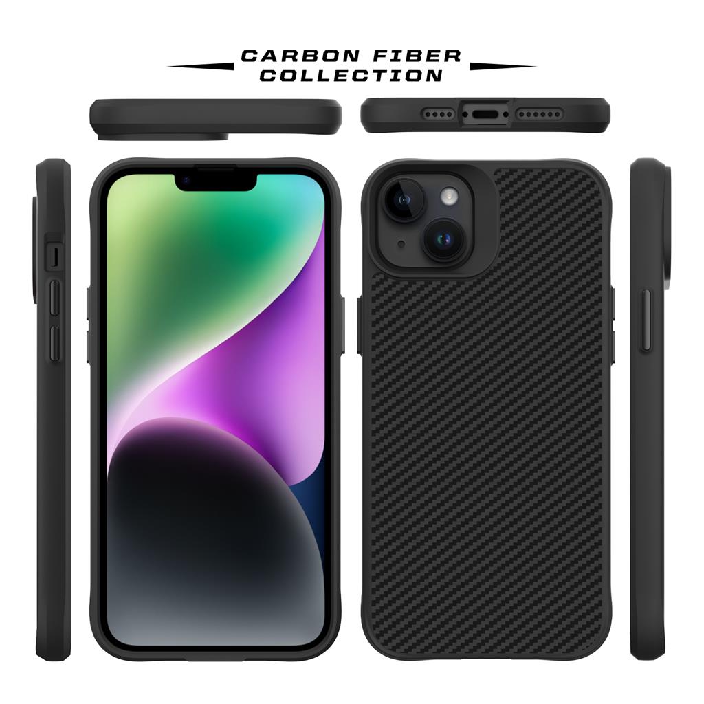 Apple iPhone 15 TOKO Carbon fiber hátlap tok (Fekete)
