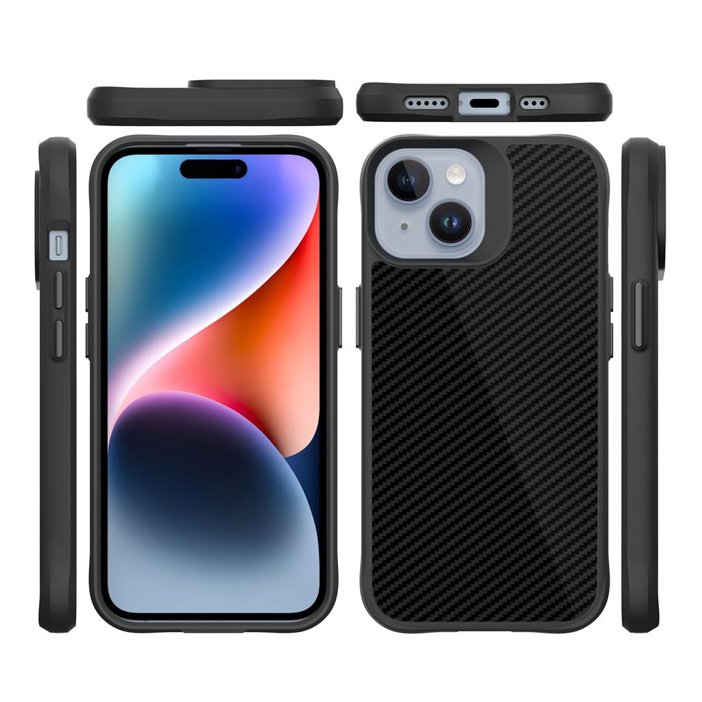 Apple iPhone 15 TOKO Carbon fiber hátlap tok (Fekete)