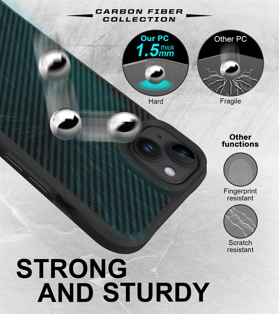 Apple iPhone 15 TOKO Carbon fiber hátlap tok (Fekete)