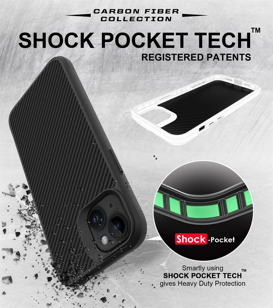 Apple iPhone 15 TOKO Carbon fiber hátlap tok (Fekete)