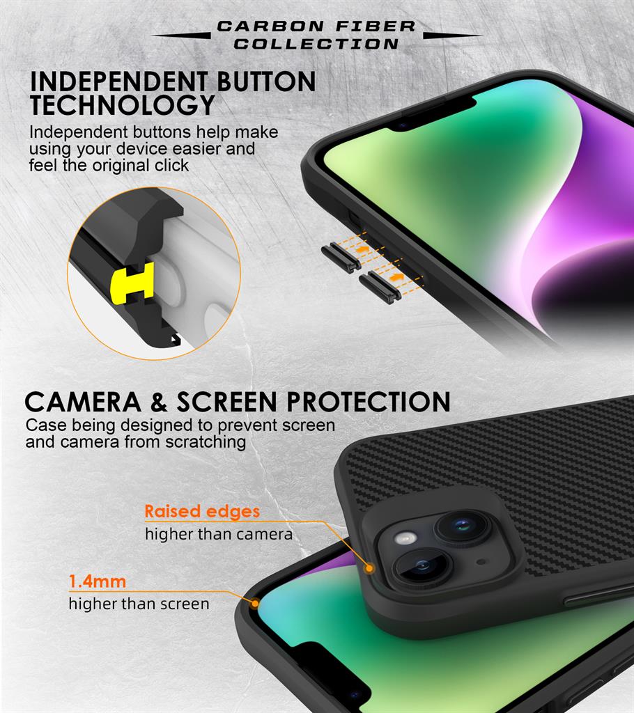 Apple iPhone 15 TOKO Carbon fiber hátlap tok (Fekete)