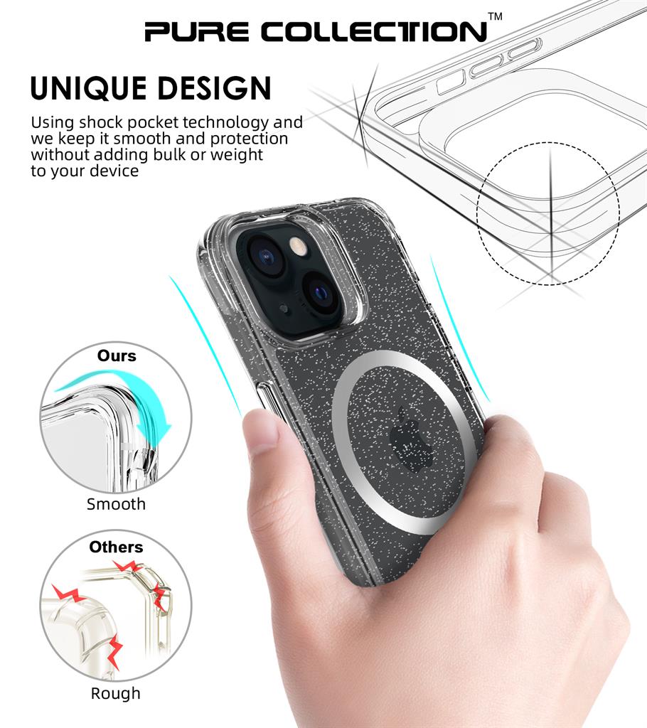 Apple iPhone 15 TOKO Pure Glitter MagSafe hátlap tok (Ezüst)