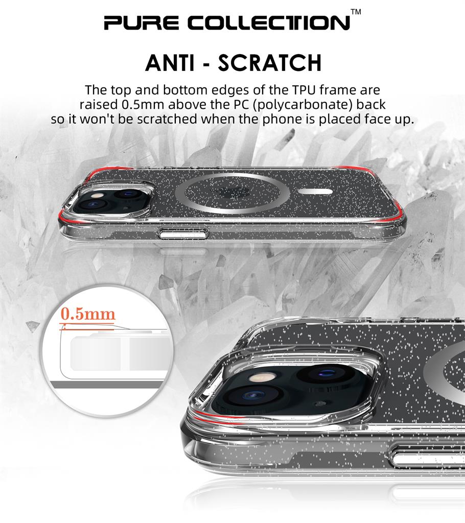 Apple iPhone 15 TOKO Pure Glitter MagSafe hátlap tok (Ezüst)