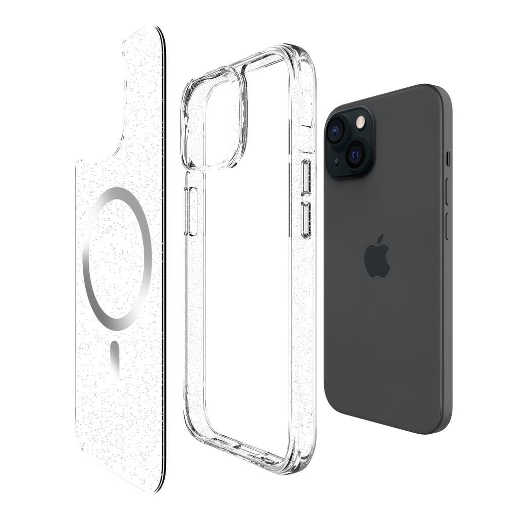 Apple iPhone 15 TOKO Pure Glitter MagSafe hátlap tok (Ezüst)