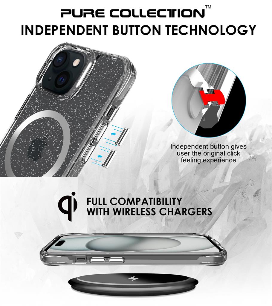 Apple iPhone 15 TOKO Pure Glitter MagSafe hátlap tok (Ezüst)