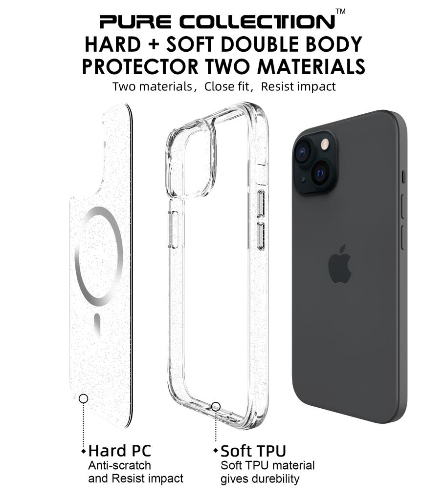 Apple iPhone 15 TOKO Pure Glitter MagSafe hátlap tok (Ezüst)