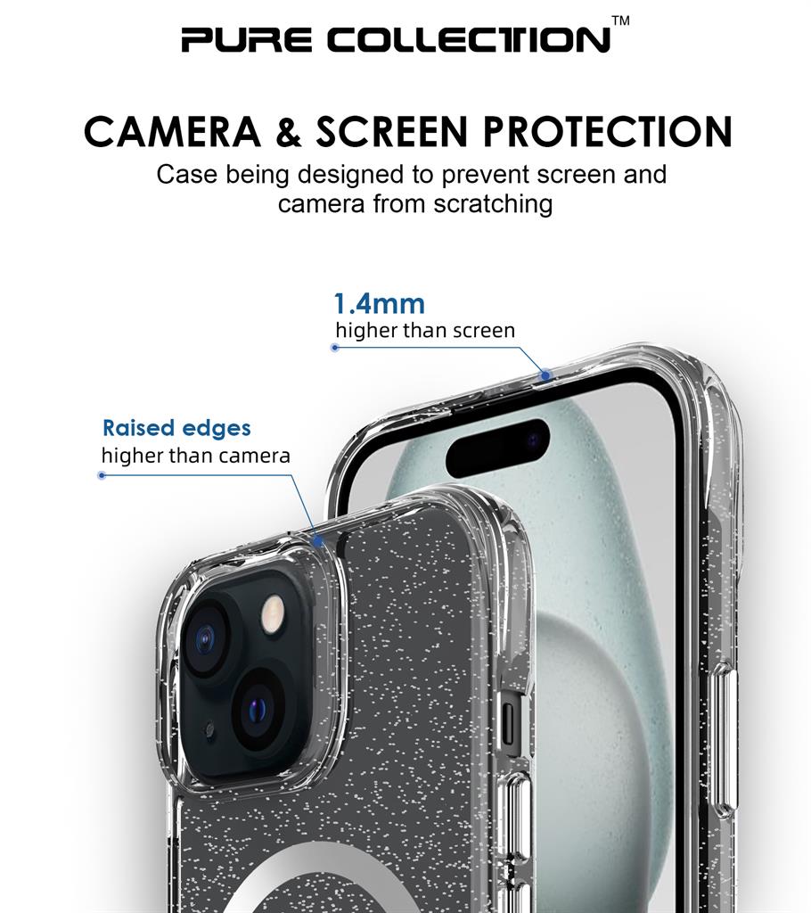 Apple iPhone 15 TOKO Pure Glitter MagSafe hátlap tok (Ezüst)