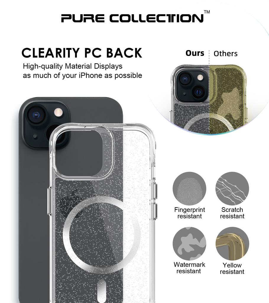 Apple iPhone 15 TOKO Pure Glitter MagSafe hátlap tok (Ezüst)