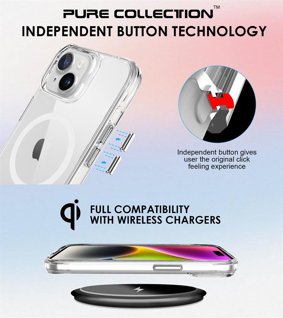 Apple iPhone 15 TOKO Pure MagSafe hátlap tok (Átlátszó)
