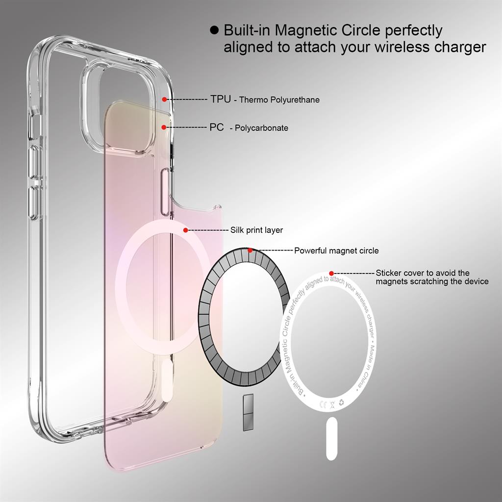 Apple iPhone 15 TOKO Pure rainbow magsafe hátlap tok (Rózsaszín)
