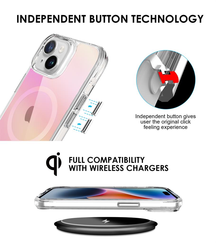 Apple iPhone 15 TOKO Pure rainbow magsafe hátlap tok (Rózsaszín)