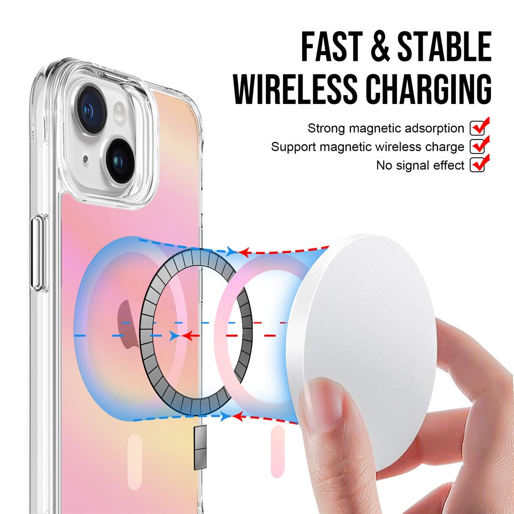 Apple iPhone 15 TOKO Pure rainbow magsafe hátlap tok (Rózsaszín)