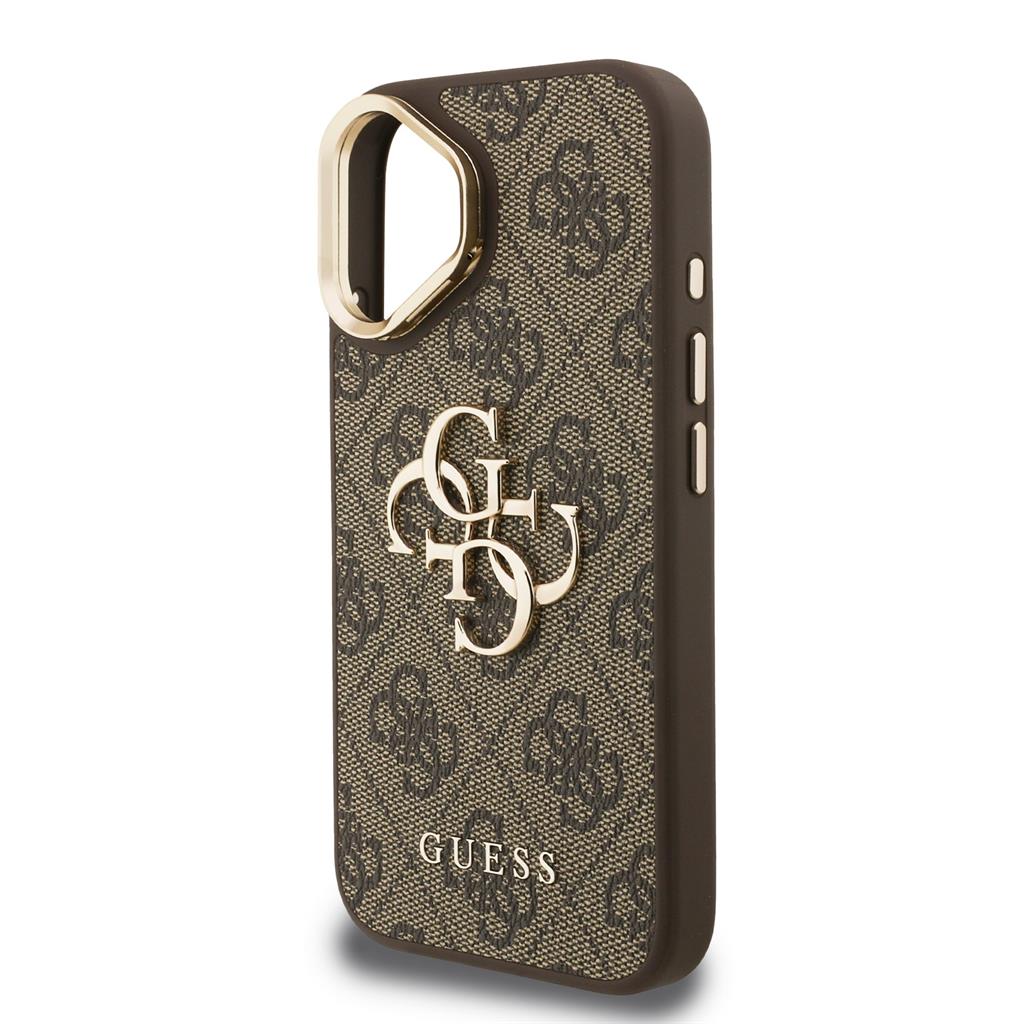 Apple iPhone 16 Guess PU 4G Metal Logo Stand Camera Frame tok (Barna) - GUHCP16SPCS4GP4W