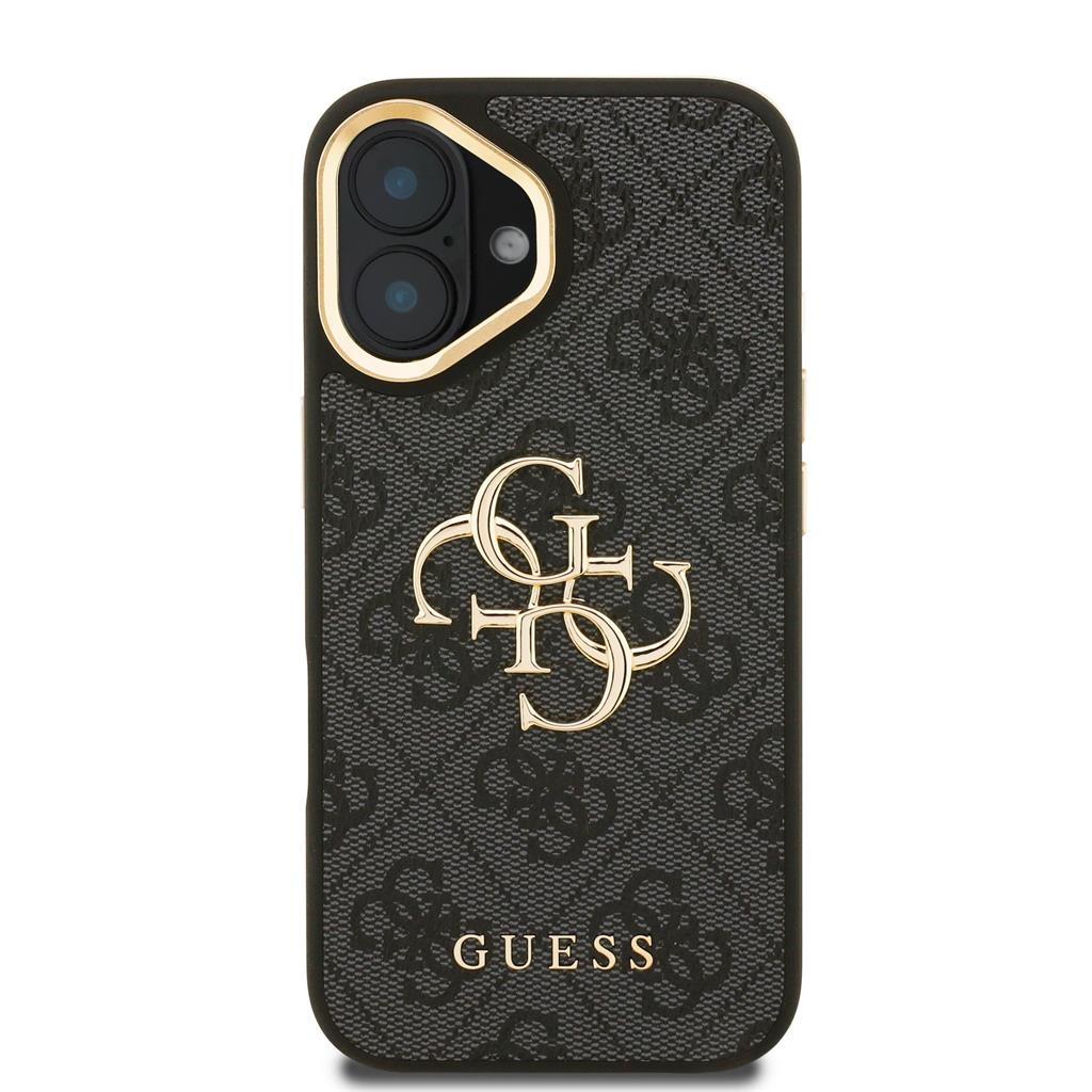 Apple iPhone 16 Guess PU 4G Metal Logo Stand Camera Frame tok (Fekete) - GUHCP16SPCS4GP4K